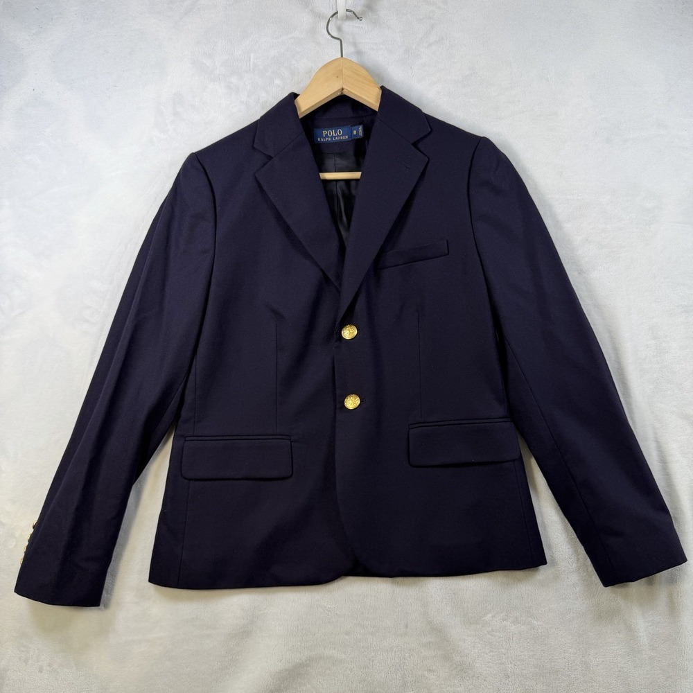 Polo Ralph Lauren 8 Navy Blue Crest Wool Blazer Jacket
